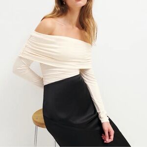 Reformation Off-Shoulder Cream Long Sleeve Top